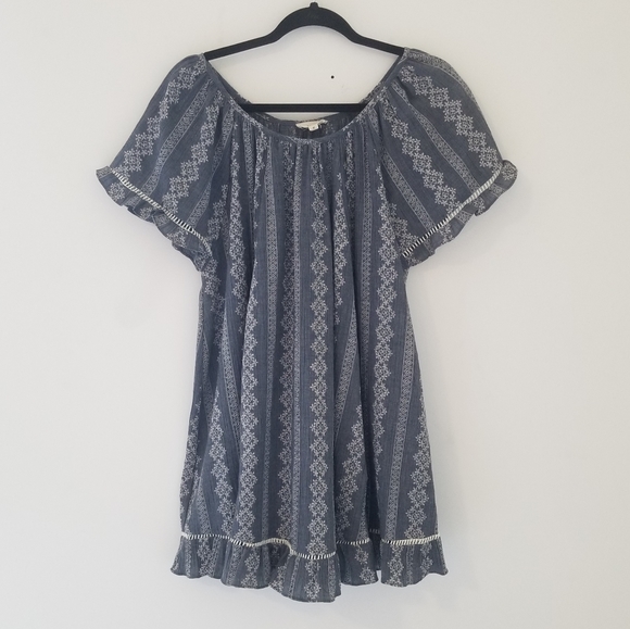 easel Dresses & Skirts - Easel BOHO Blue & White Flowy Tunic Dress Size Medium